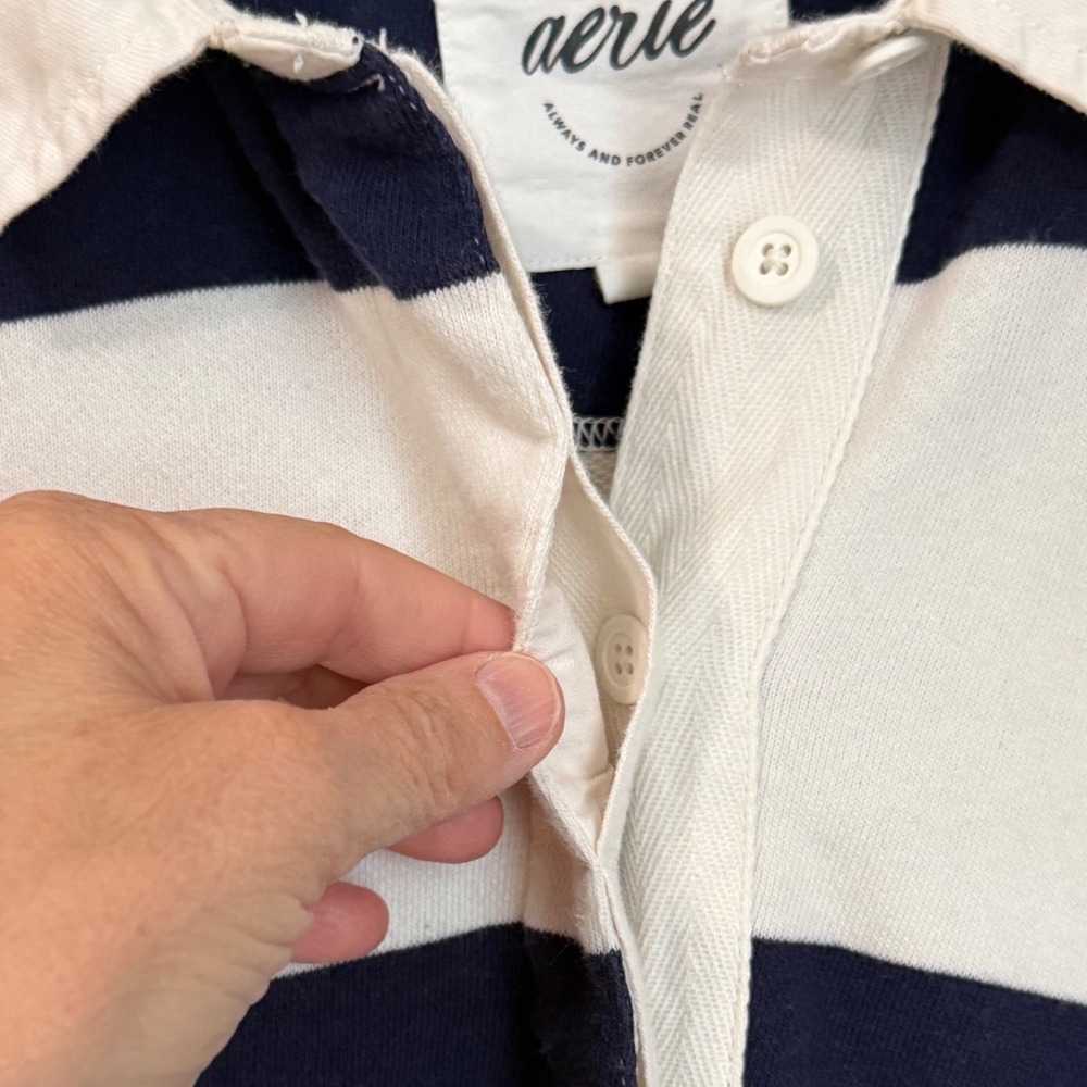 Aerie Striped Rugby Sweatshirt Womens S Navy Nautical  Oversized Prep Rally - Picture 8 of 16